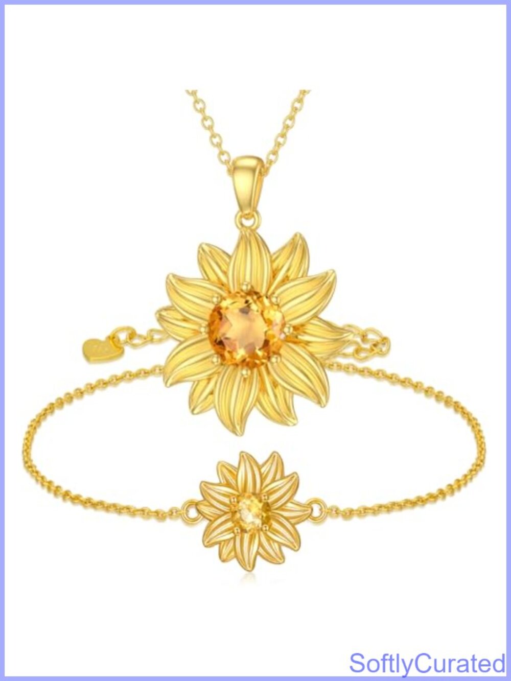 Sunflower Necklace Bracelet 925 Sterling Silver Gold Plated Citrine Jewelry